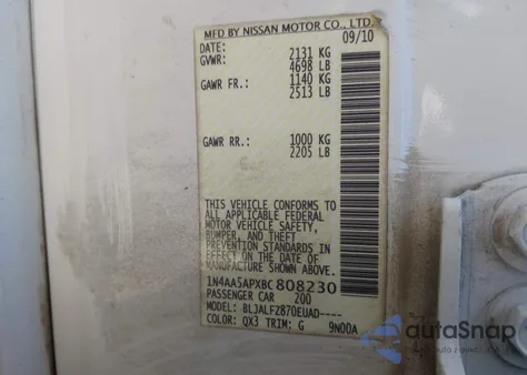 2011 Nissan Maxima 3.5 Sv z USA, uszkodzony, nr VIN 1N4AA5APXBC808230